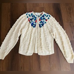 Eagles Eye vintage cardigan sweater 100% wool granny core Pom Pom costal grandma